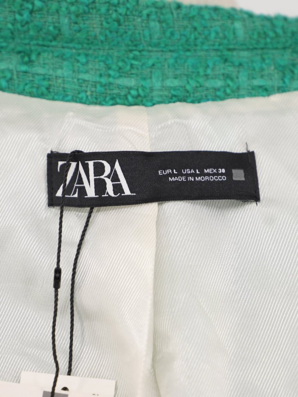 NWT ZARA Double Breasted Textured Tweed Blazer in Green Size L - Picture 7 of 11
